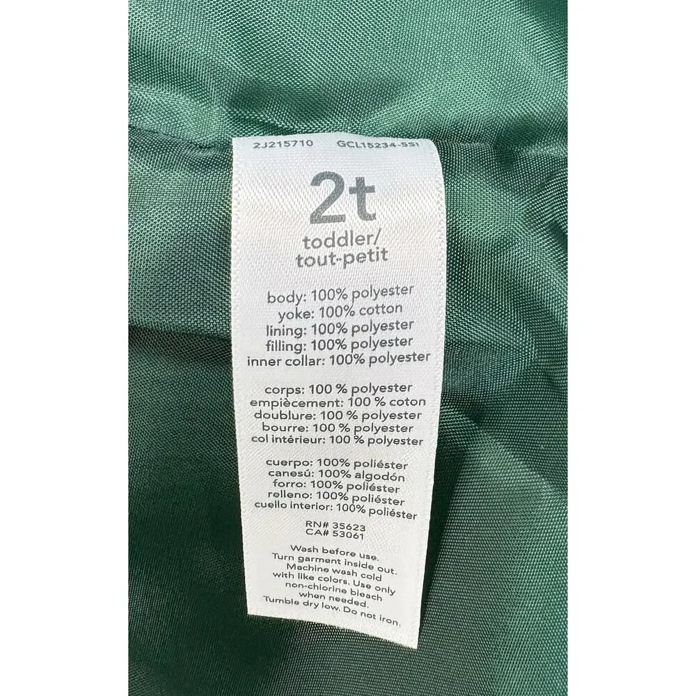 Carter’s Toddler Puffer Vest Size 2T Green Blue Corduroy Collar Sherpa